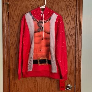Red Santa Claus Hoodie with Belt Design and Buff Abs